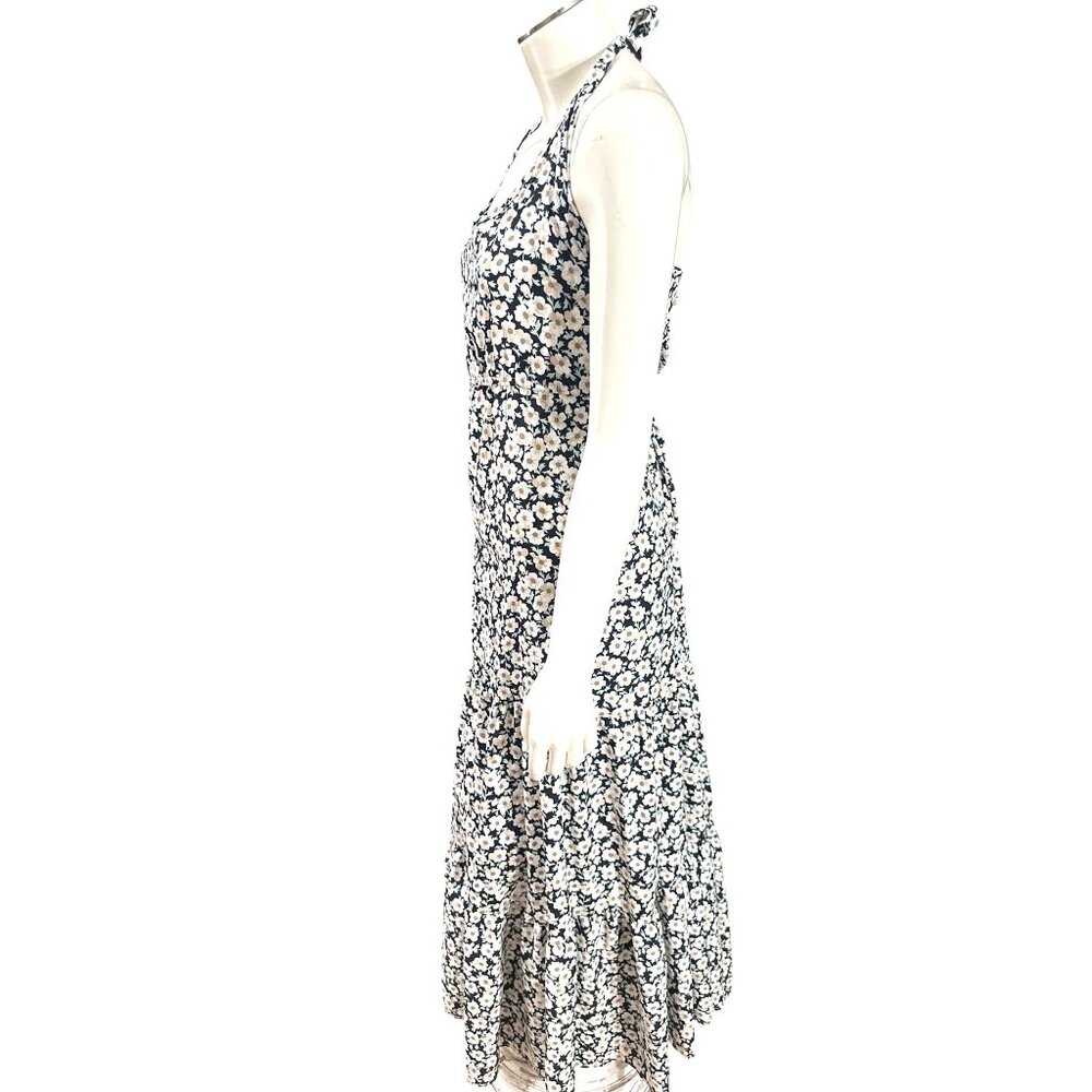 Pretty Garden M Navy White Floral Halter Backless Tiered Ruffle Maxi Boho Dress - Picture 6 of 11